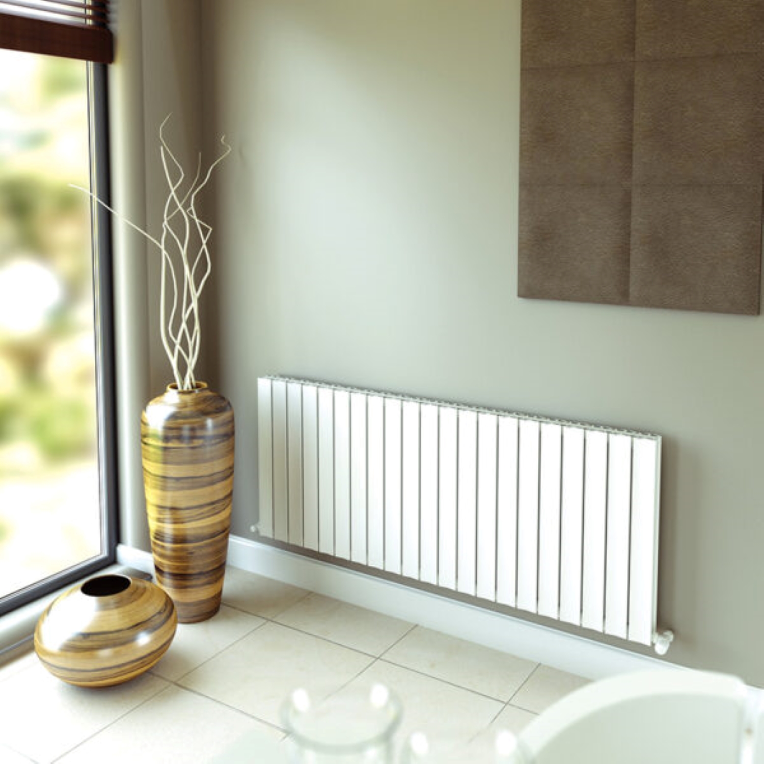 Coventry White Horizontal Aluminium Radiator Front Close Up