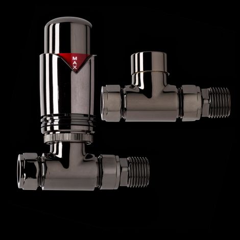 Black Nickel Designer Straight Thermostatic Radiator Valves - TRV & Lockshield Set
