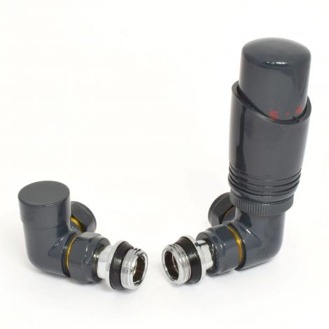 Anthracite Thermostatic Corner Radiator Valves - For Pipes Coming Out Of Wall
