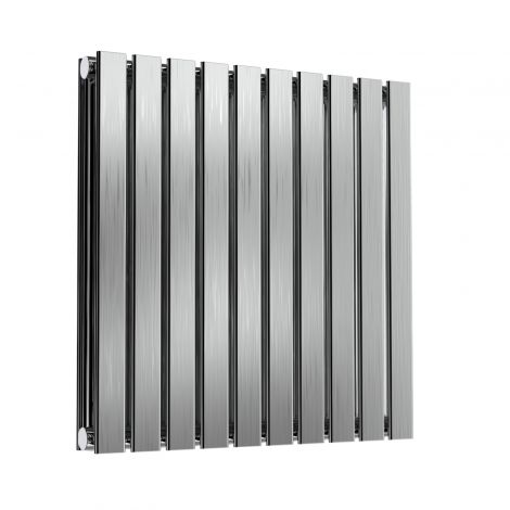 London Flat Bar Double Panel Brushed Satin Stainless Steel Horizontal Designer Radiator 600mm high x 590mm wide