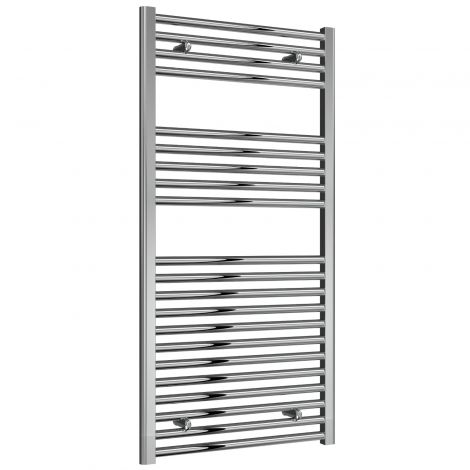 Premium - 600mm Wide Chrome Straight Ladder Thermostatic Electric Towel Rails with Boost