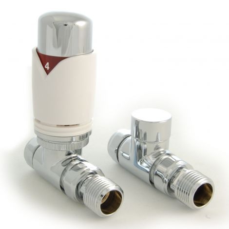 White Thermostatic Straight Radiator Valves - For Pipes Coming Out Of Floor (Towel Rails)