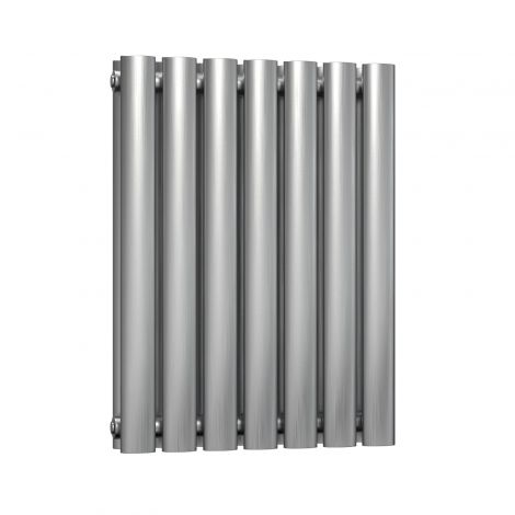 Winchester Oval Double Panel Brushed Satin Stainless Steel Horizontal Designer Radiator 600mm high x 413mm wide