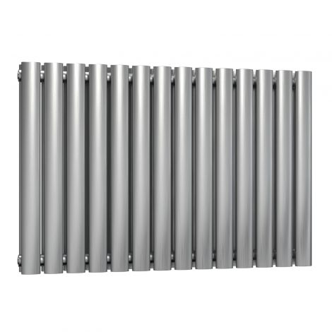 Winchester Oval Double Panel Brushed Satin Stainless Steel Horizontal Designer Radiator 600mm high x 826mm wide