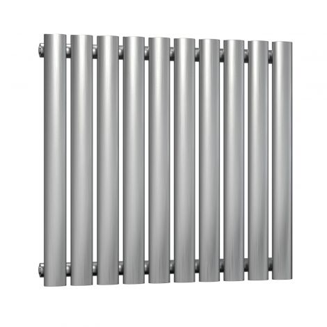 Winchester Oval Single Panel Brushed Satin Stainless Steel Horizontal Designer Radiator 600mm high x 590mm wide