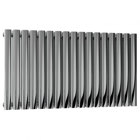 Winchester Oval Double Panel Polished Stainless Steel Horizontal Designer Radiator 600mm high x 1003mm wide