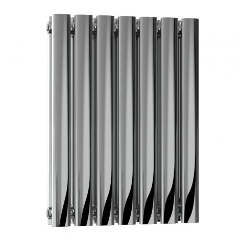 Winchester Oval Double Panel Polished Stainless Steel Horizontal Designer Radiator 600mm high x 413mm wide