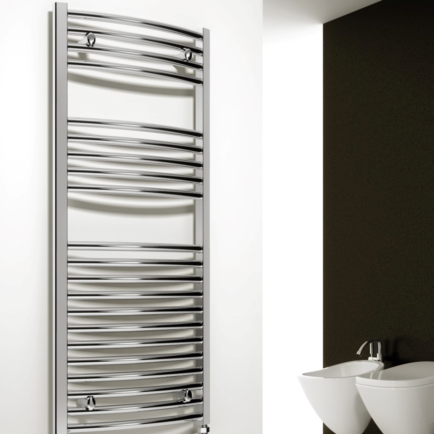 Premium Chrome Curved Ladder Tower Rail 400mm Wide - Multiple Height Options