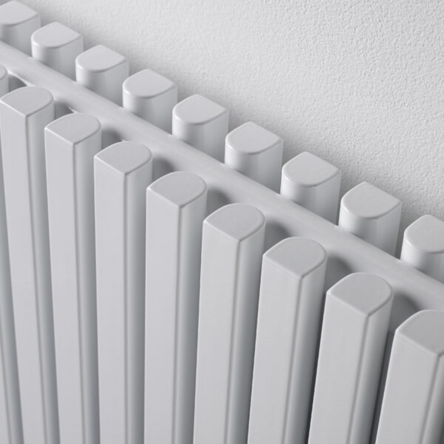Sheffield white square bar double panel horizontal designer radiator set in a contemporary room