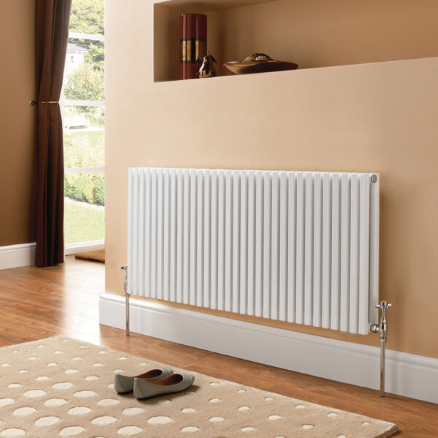 View from above of a Sheffield white square bar single panel vertical designer radiator