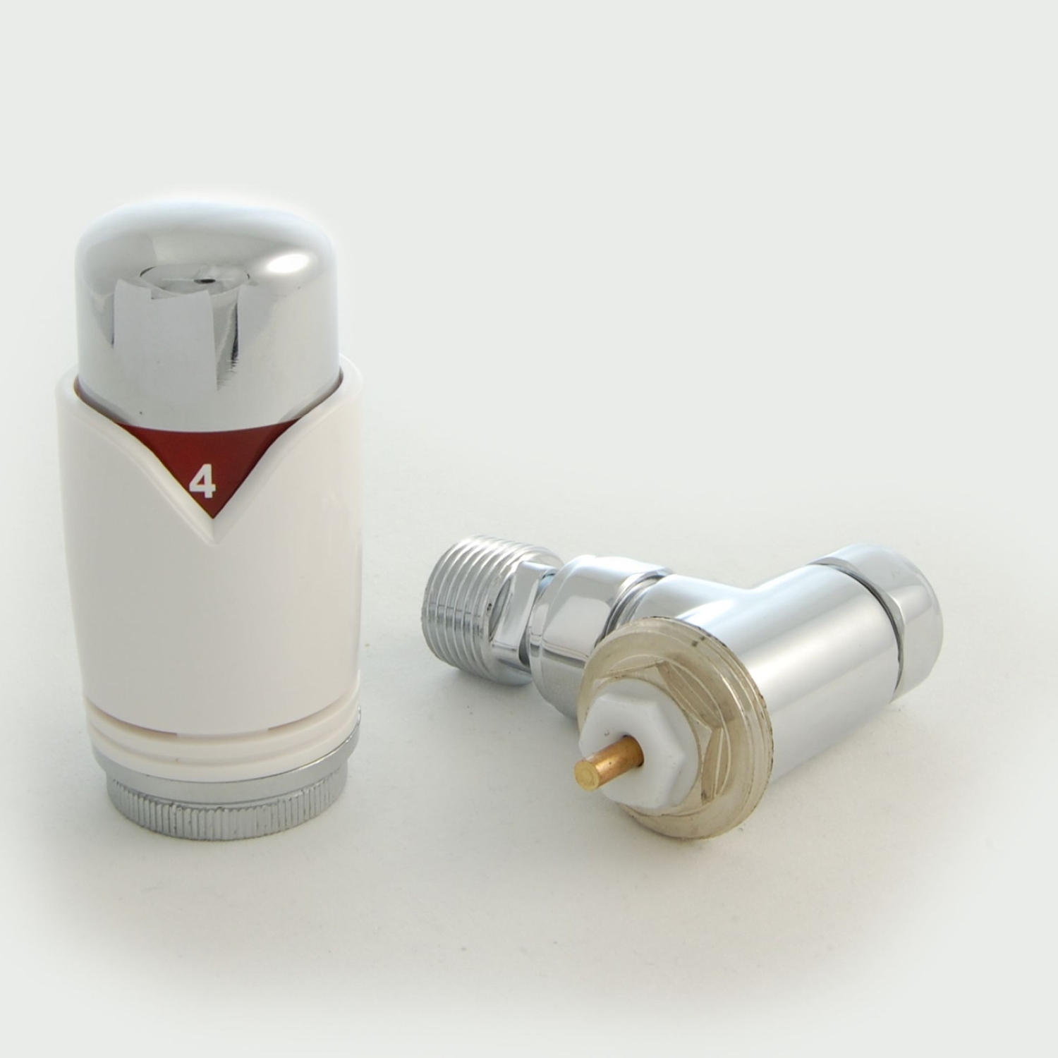 White Thermostatic Angled Radiator Valves - For Pipes Coming Out Of Floor