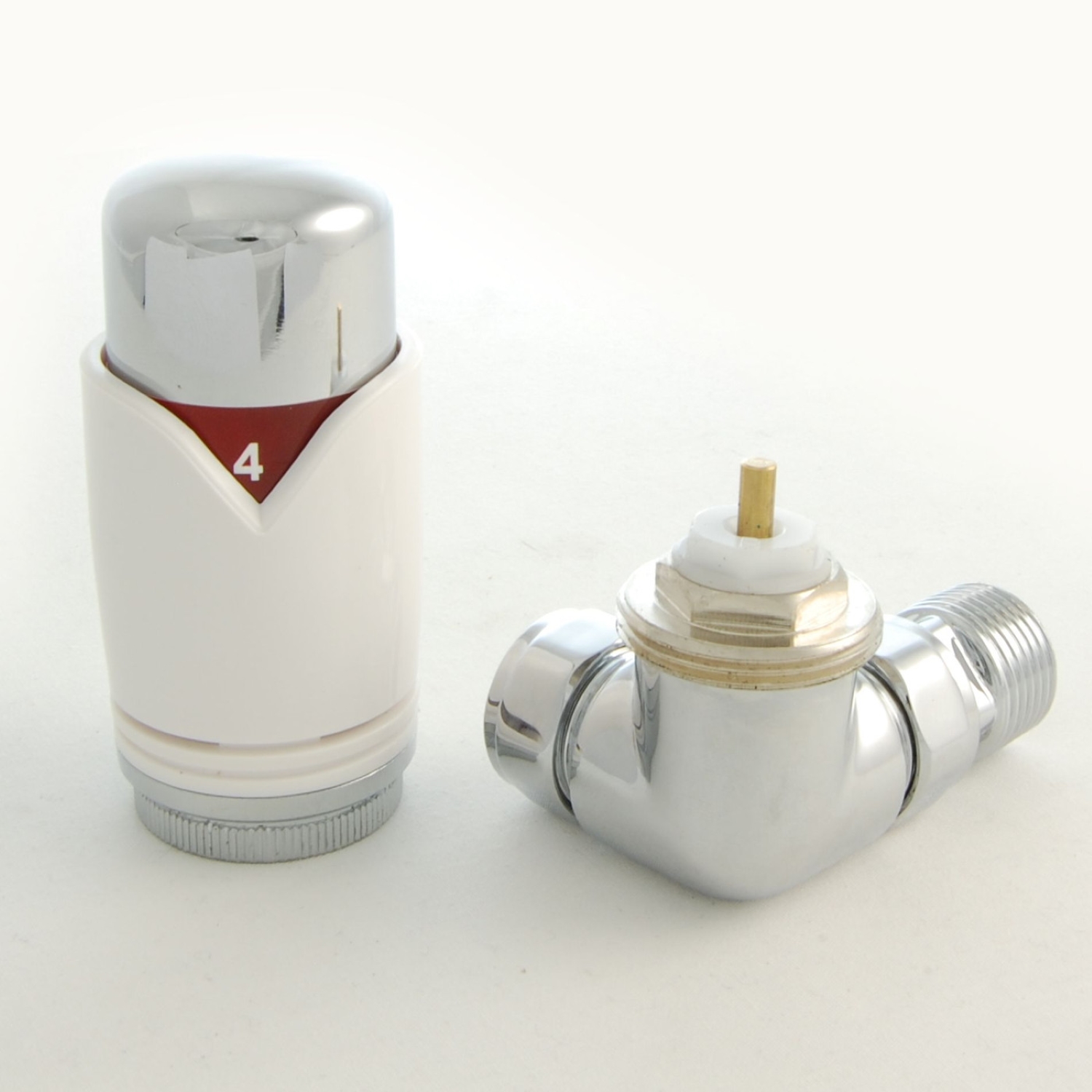 White Thermostatic Corner Radiator Valves - For Pipes Coming Out Of Wall