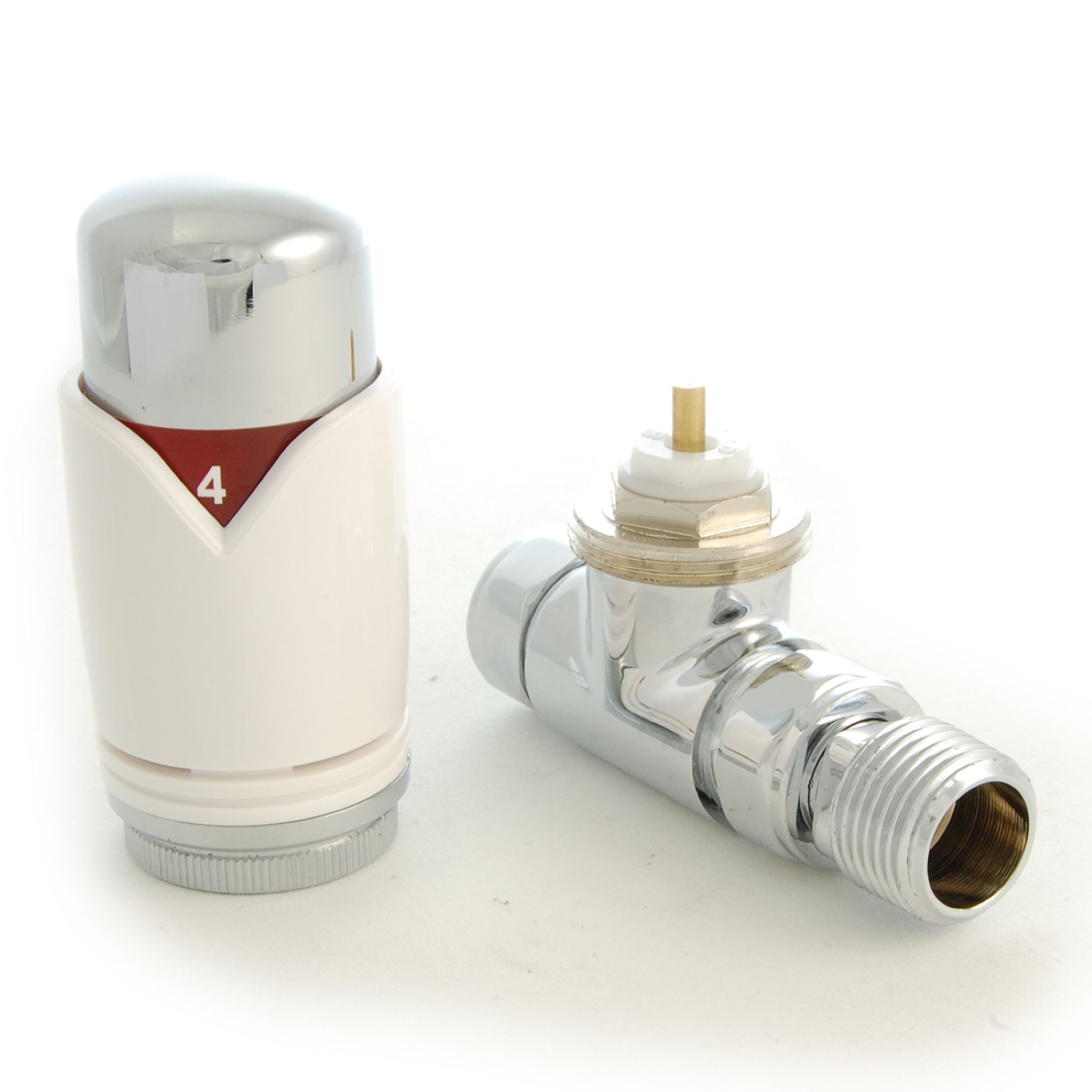 White Thermostatic Straight Radiator Valves - For Pipes Coming Out Of Floor (Towel Rails)